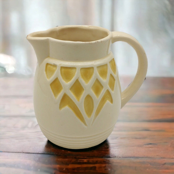 Robinson Ransbottom Vintage Cream & Yellow ~6" Pottery Pitcher Vase Planter - Picture 1 of 15